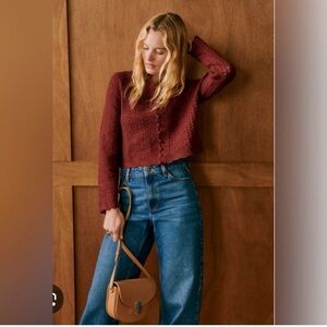 Sézane Noelie Cardigan in Brick Red Textured Long Sleeve